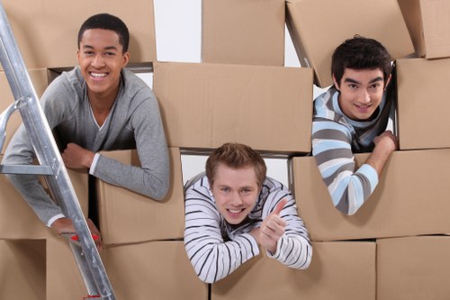 Office relocation process in Soho with organized boxes